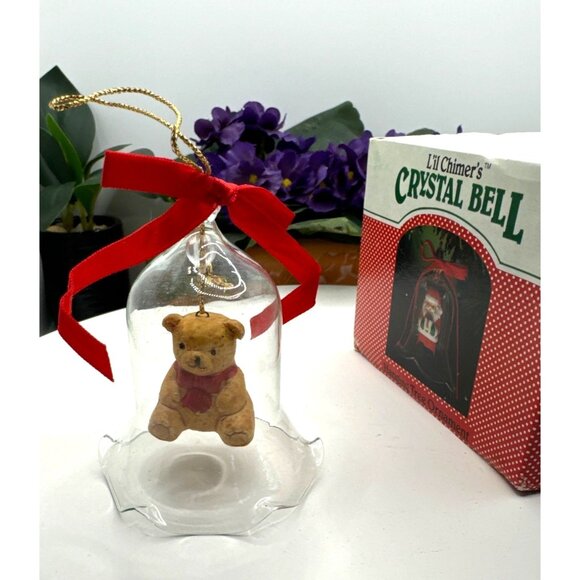 Li'l Chimers By Jasco Crystal Bell Ornament With Teddy Bear & Red Ribbon - Picture 7 of 8